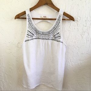 Keyhole Embellished Beaded Tank Top.  Hi-low Hem